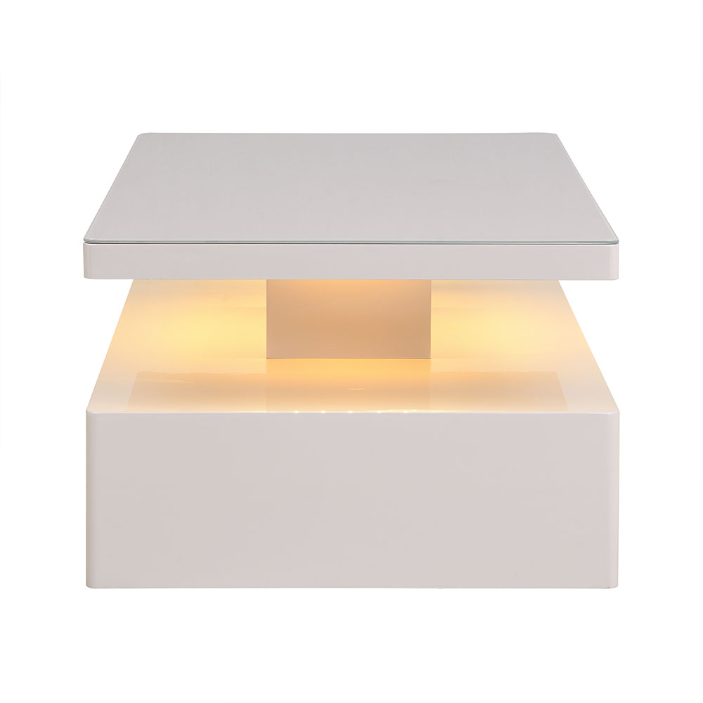 Quinton Glass Top High Gloss Coffee Table in Cashmere with LED