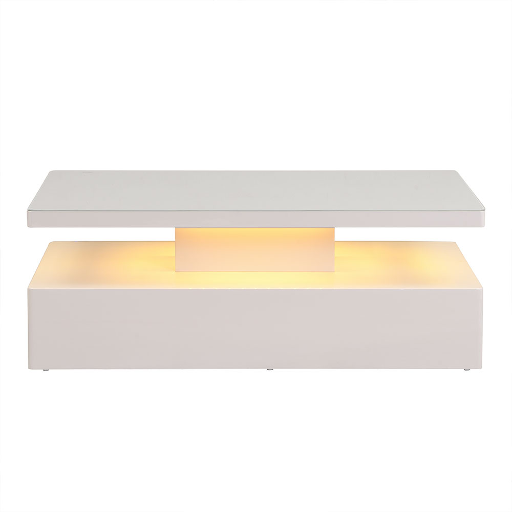 Quinton Glass Top High Gloss Coffee Table in Cashmere with LED