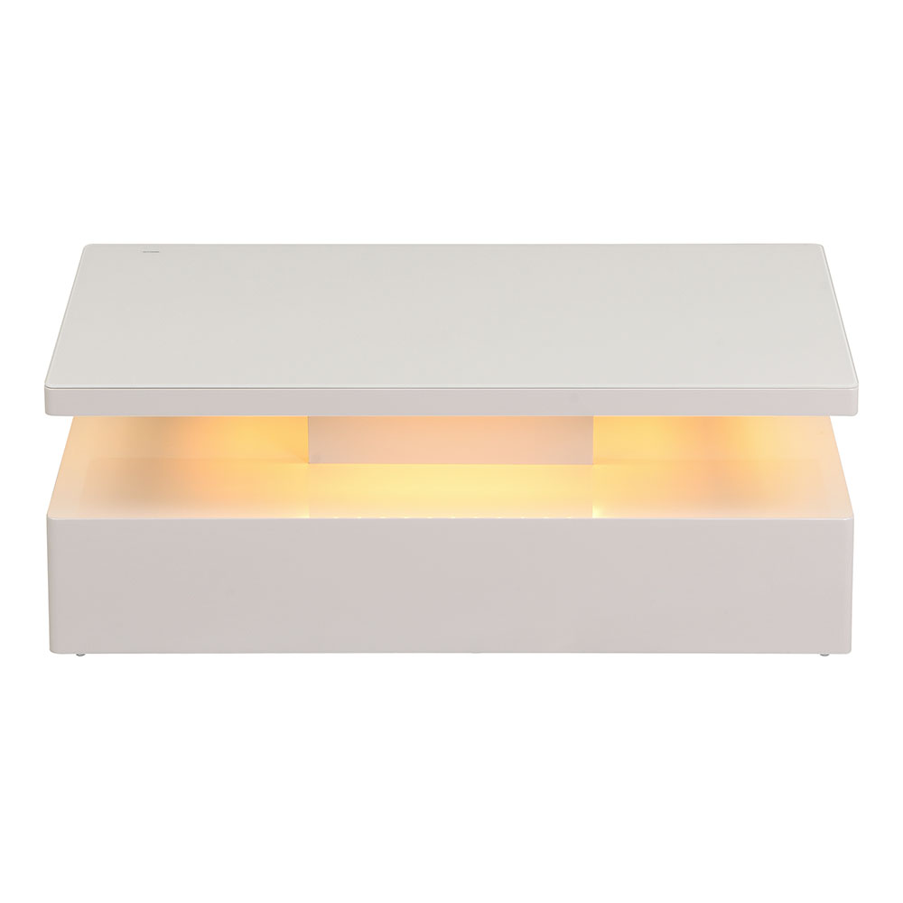Quinton Glass Top High Gloss Coffee Table in Cashmere with LED