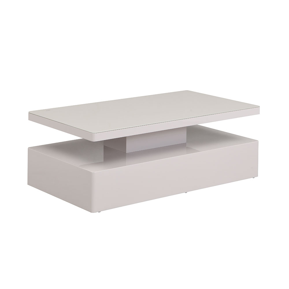Quinton Glass Top High Gloss Coffee Table in Cashmere with LED