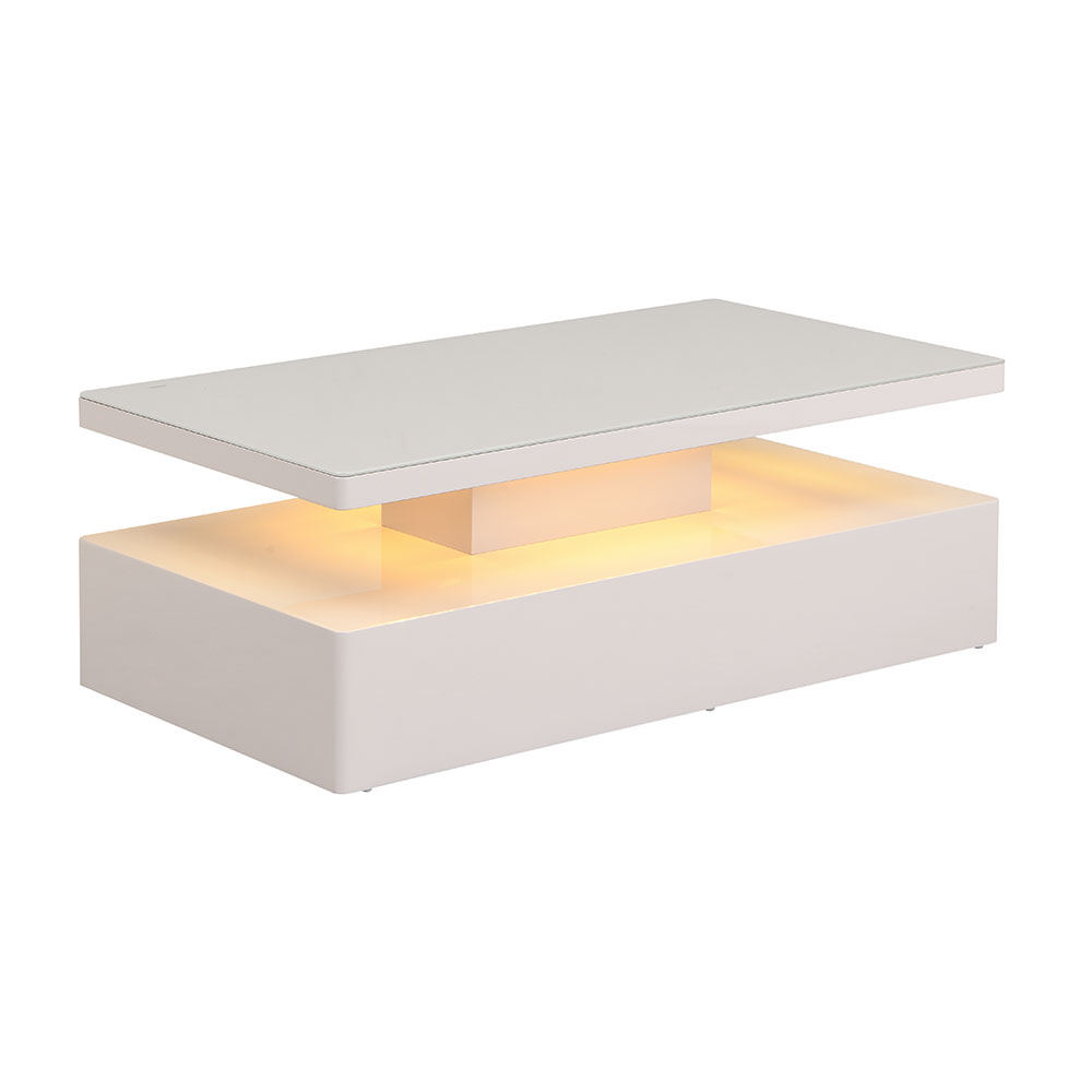 Quinton Glass Top High Gloss Coffee Table in Cashmere with LED