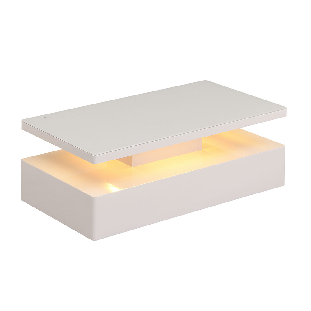 Quinton Glass Top High Gloss Coffee Table in Cashmere with LED