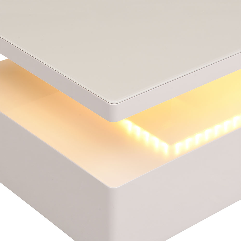 Quinton Glass Top High Gloss Coffee Table in Cashmere with LED