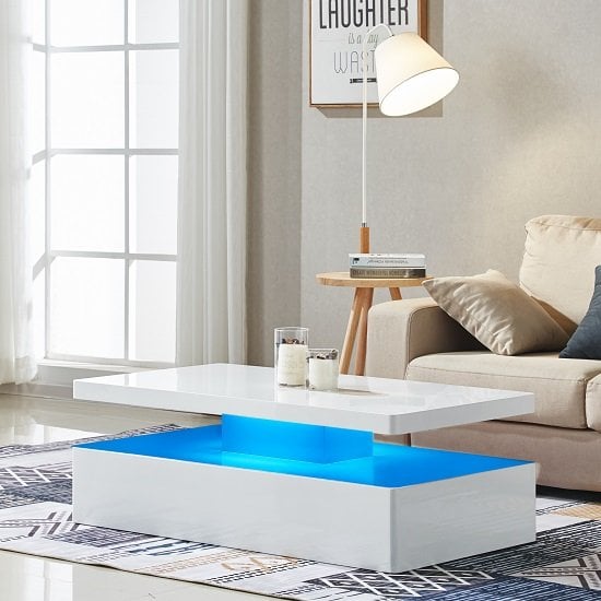 View Quinton modern coffee table in white high gloss with led