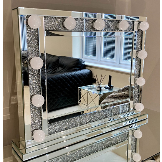 Product photograph of Quita Large Crushed Glass Dressing Mirror With Lights from Furniture in Fashion