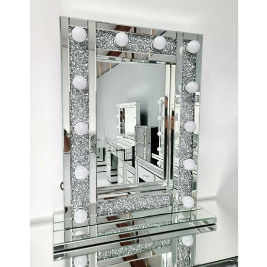 Product photograph of Quita Small Crushed Glass Dressing Mirror With Lights from Furniture in Fashion