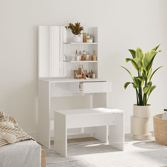 Read more about Quito high gloss dressing table set in white