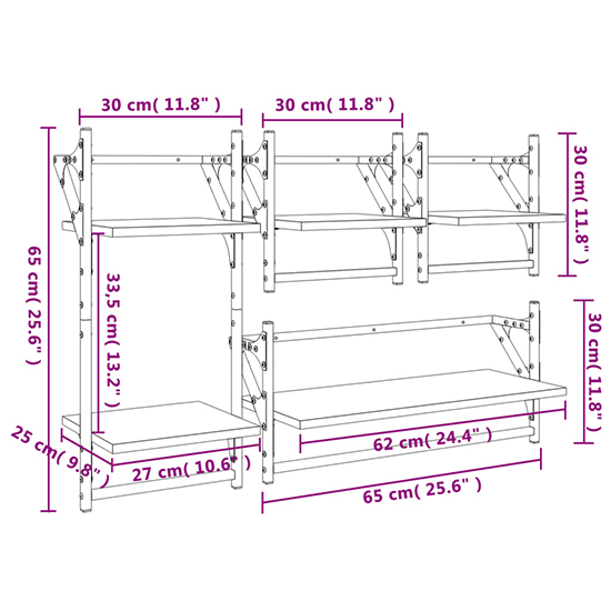 Quito Wooden 4 Piece Set Of Wall Shelf In Black
