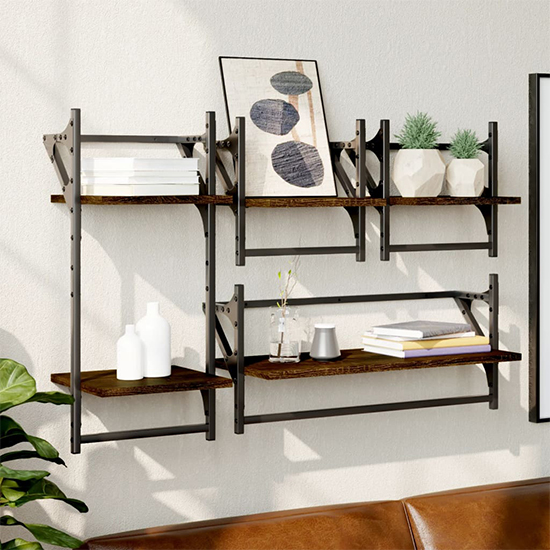 Read more about Quito wooden 4 piece set of wall shelf in brown oak