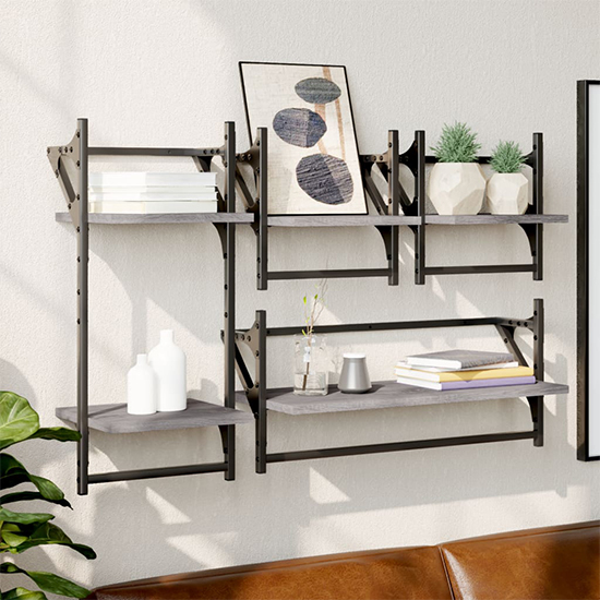 Product photograph of Quito Wooden 4 Piece Set Of Wall Shelf In Grey Sonoma Oak from Furniture in Fashion