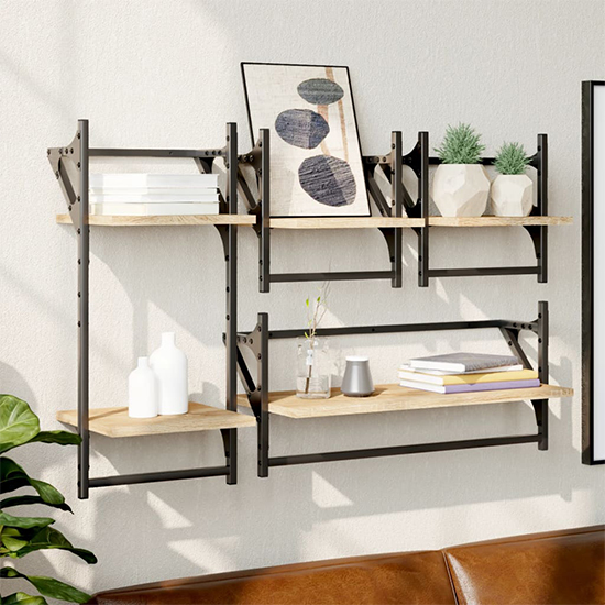 Product photograph of Quito Wooden 4 Piece Set Of Wall Shelf In Sonoma Oak from Furniture in Fashion