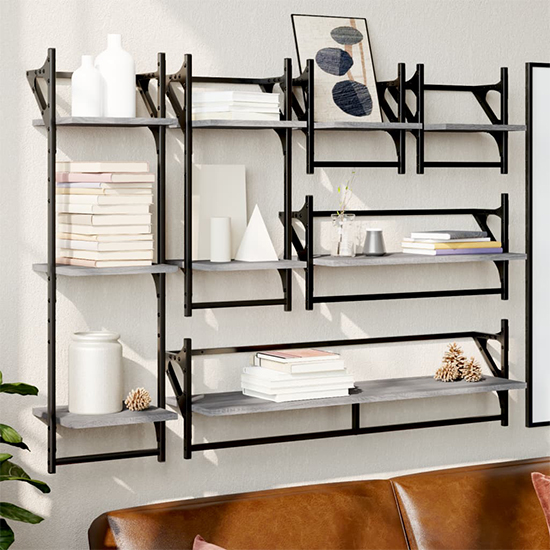 Product photograph of Quito Wooden 6 Piece Set Of Wall Shelf In Grey Sonoma Oak from Furniture in Fashion