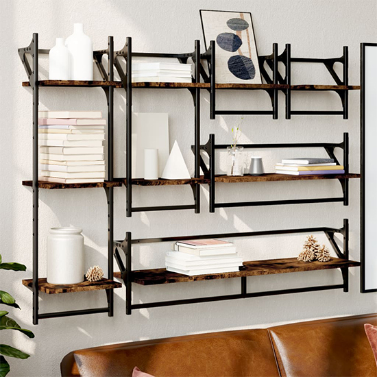 Product photograph of Quito Wooden 6 Piece Set Of Wall Shelf In Smoked Oak from Furniture in Fashion