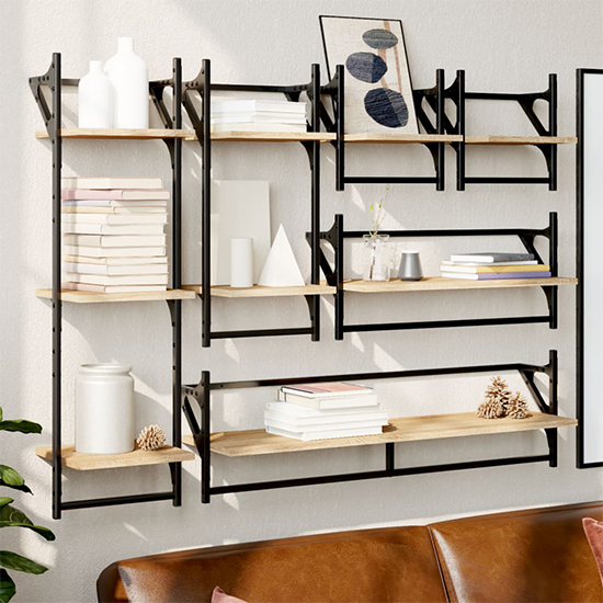 Product photograph of Quito Wooden 6 Piece Set Of Wall Shelf In Sonoma Oak from Furniture in Fashion