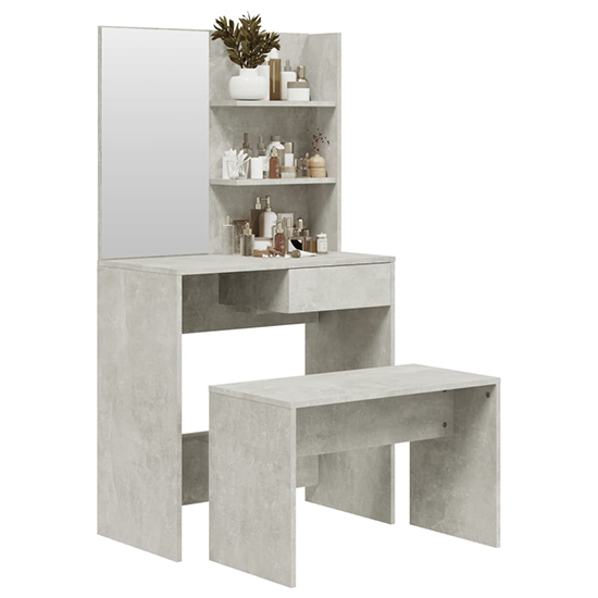 Quito Wooden Dressing Table Set In Concrete Effect