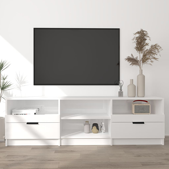 Qusay High Gloss TV Stand With 2 Drawers In White_2