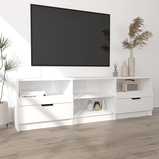 Qusay High Gloss TV Stand With 2 Drawers In White_1