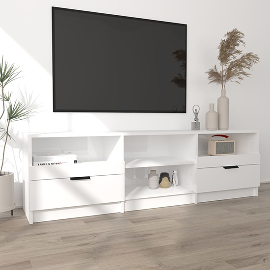 Qusay High Gloss TV Stand With 2 Drawers In White Furniture in Fashion
