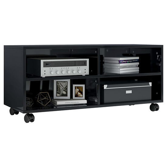 Qusay High Gloss TV Stand With Castors In Black_2