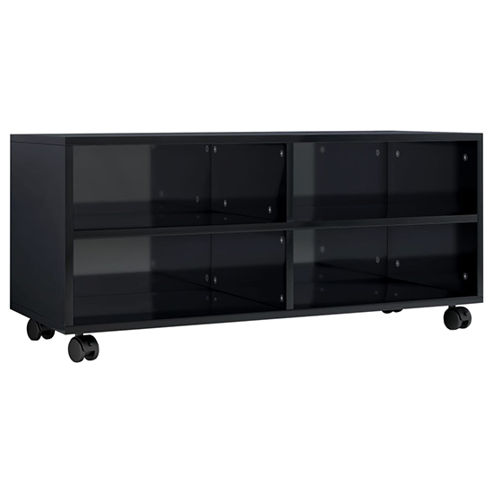 Qusay High Gloss TV Stand With Castors In Black_3