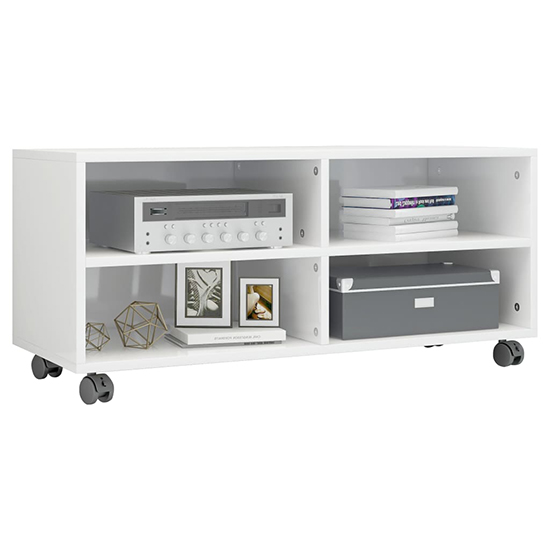 Qusay High Gloss TV Stand With Castors In White_2