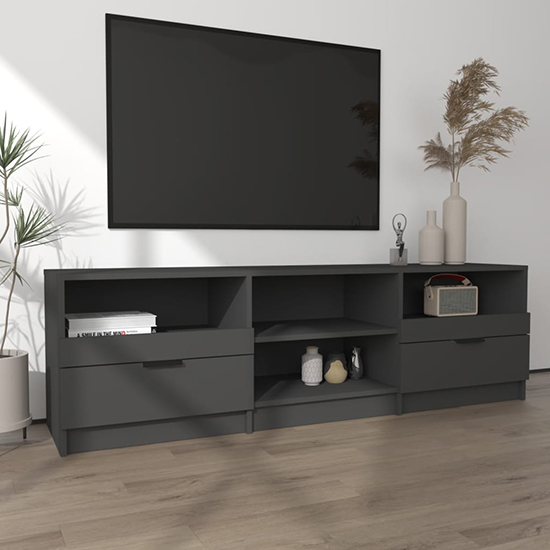 Qusay Wooden TV Stand With 2 Drawers In Black Furniture in Fashion