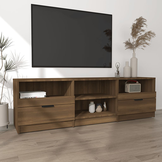 Qusay Wooden TV Stand With 2 Drawers In Brown Oak Furniture in Fashion