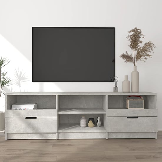Qusay Wooden TV Stand With 2 Drawers In Concrete Effect_2