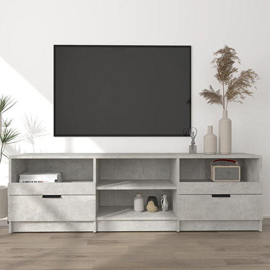 Qusay Wooden TV Stand With 2 Drawers In Concrete Effect