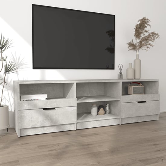 Photo of Qusay wooden tv stand with 2 drawers in concrete effect