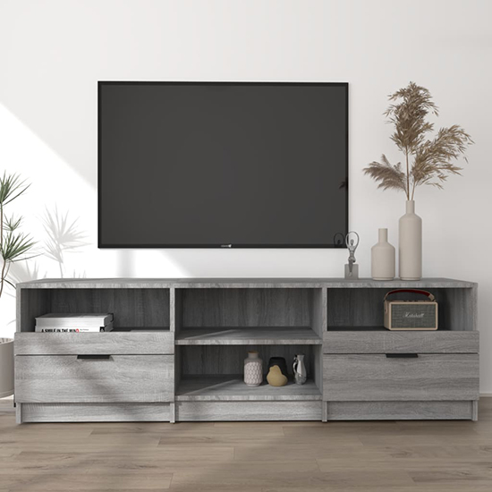 Qusay Wooden TV Stand With 2 Drawers In Grey Sonoma Oak