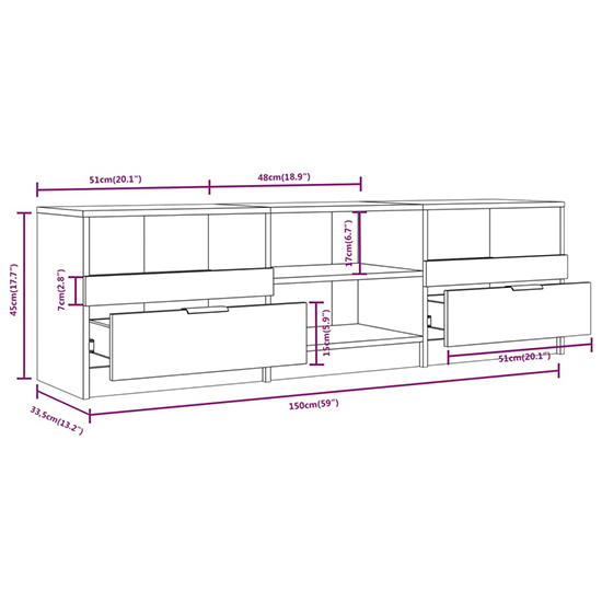 Qusay Wooden TV Stand With 2 Drawers In Grey Sonoma Oak