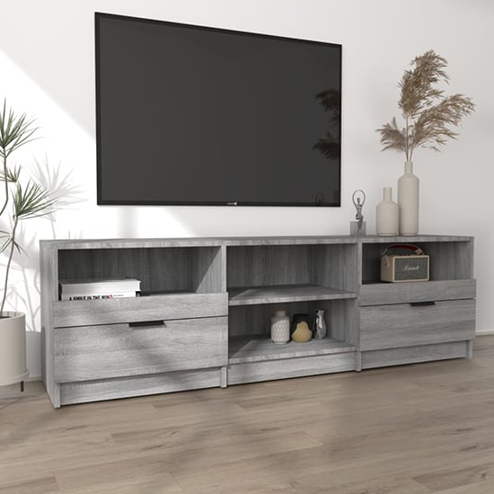 Qusay Wooden TV Stand With 2 Drawers In Grey Sonoma Oak