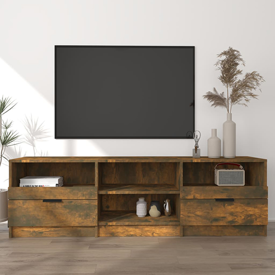 Qusay Wooden TV Stand With 2 Drawers In Smoked Oak