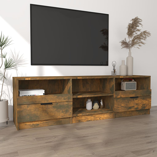 Qusay Wooden TV Stand With 2 Drawers In Smoked Oak Furniture in Fashion