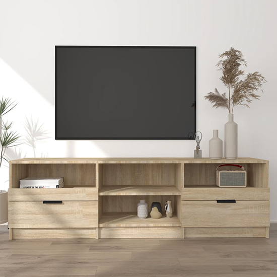 Qusay Wooden TV Stand With 2 Drawers In Sonoma Oak_2