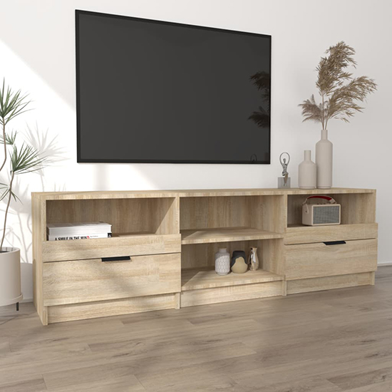 Qusay Wooden TV Stand With 2 Drawers In Sonoma Oak Furniture in Fashion