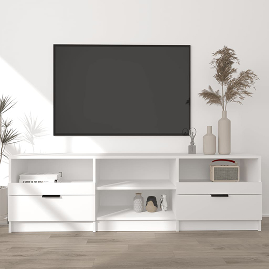 Qusay Wooden TV Stand With 2 Drawers In White