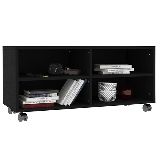 Qusay Wooden TV Stand With Castors In Black_2