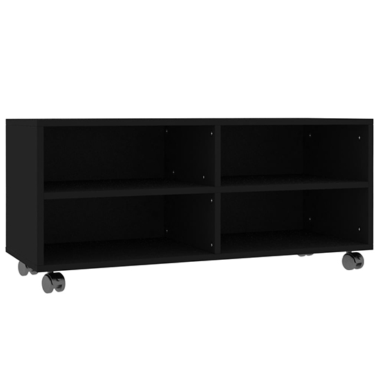 Qusay Wooden TV Stand With Castors In Black Furniture in Fashion
