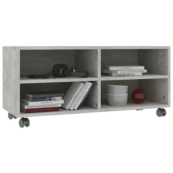 Qusay Wooden TV Stand With Castors In Concrete Effect