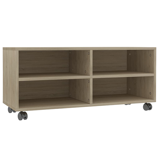 Qusay Wooden TV Stand With Castors In Sonoma Oak
