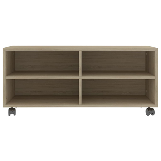 Qusay Wooden TV Stand With Castors In Sonoma Oak