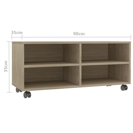 Qusay Wooden TV Stand With Castors In Sonoma Oak