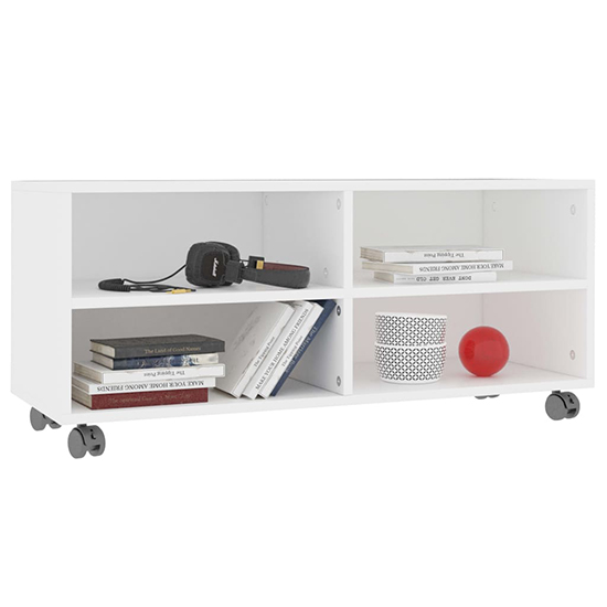 Qusay Wooden TV Stand With Castors In White
