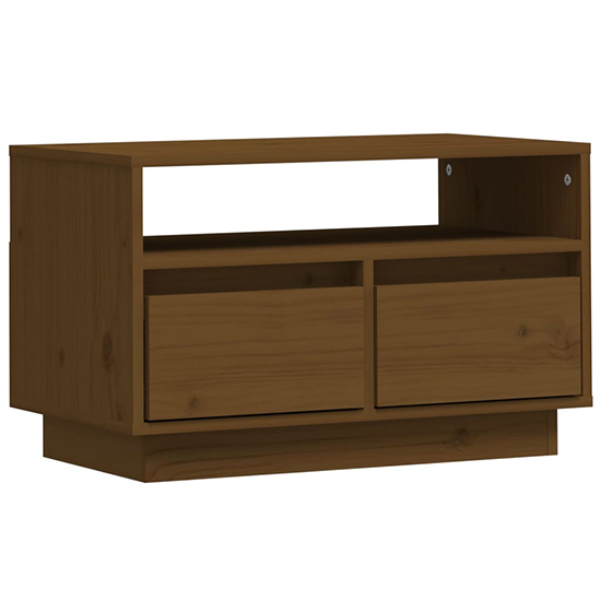 Qwara Pine Wood TV Stand With 2 Drawers In Honey Brown