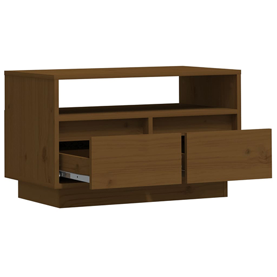 Qwara Pine Wood TV Stand With 2 Drawers In Honey Brown