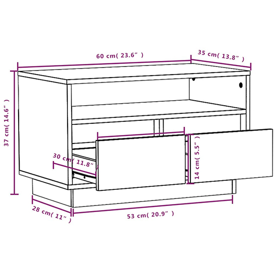 Qwara Pine Wood TV Stand With 2 Drawers In Honey Brown