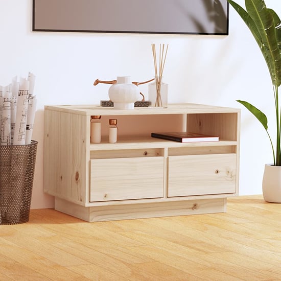 Photo of Qwara pine wood tv stand with 2 drawers in natural