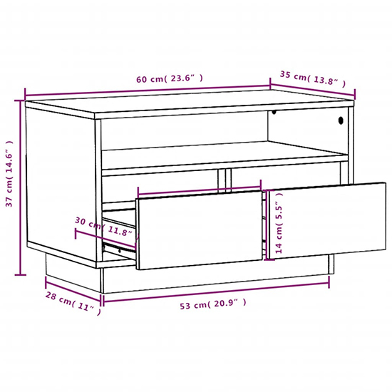 Qwara Pine Wood TV Stand With 2 Drawers In White
